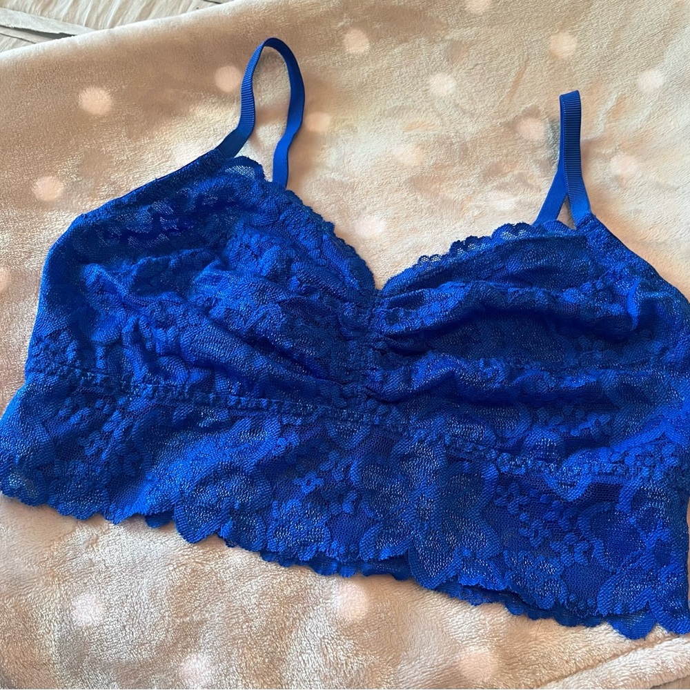 Victoria's Secret PINK Blue Lace Bralette with Scalloped Neckline